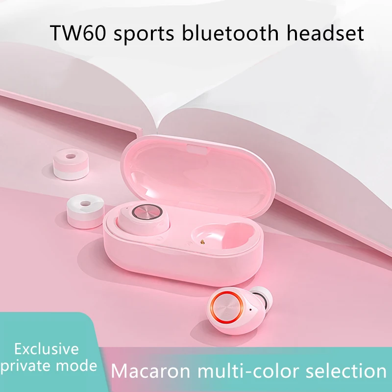 Economici TWS TW60 Rosa Sveglio Bluetooth 5.0 Incandescente Auricolare Binaurale Vero Auricolari Senza Fili di Tocco Hifi Stereo Cuffie di Riduzione Del Rumore
