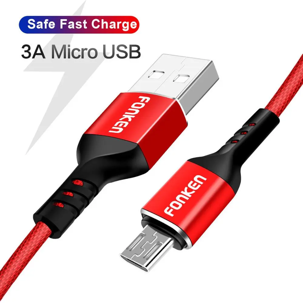 FONKEN Micro USB кабель 3A Быстрая зарядка usb-кабели данных 1 м 2 м тканевый Плетеный Android мобильный телефон USB зарядное устройство Быстрая зарядка провода