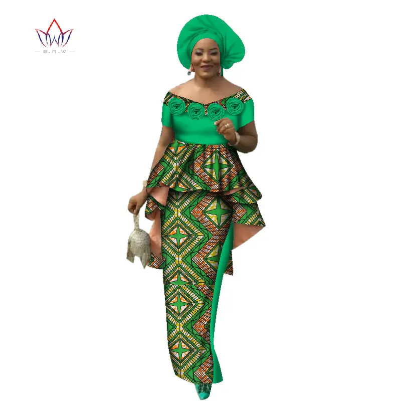 Летнее женское платье, комплект с юбкой, традиционный Африканский комплект из 2 предметов, Женский комплект одежды на заказ, топы+ горячая Распродажа юбок BRW WY2636 - Цвет: 17