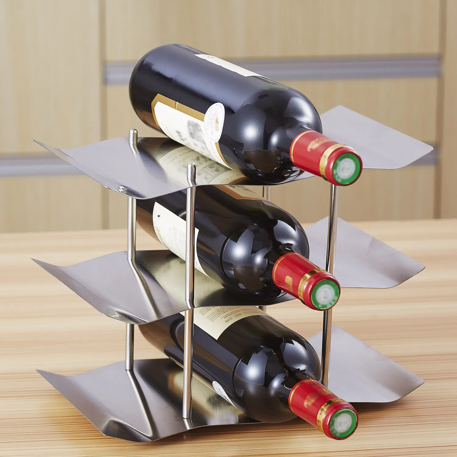 Wine Rack 3 Tiers 9 Bottles Stainless Steel Kitchen Tabletop