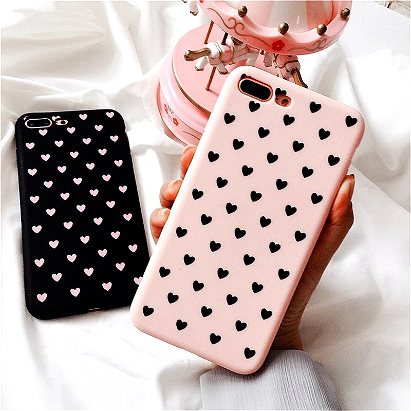 

Cute Love Heart Phone Case For iPhone 6 Case 7 8 Plus For iPhone X XR XS MAX Love Heart Ultra thin Soft TPU Frosted Back Cover