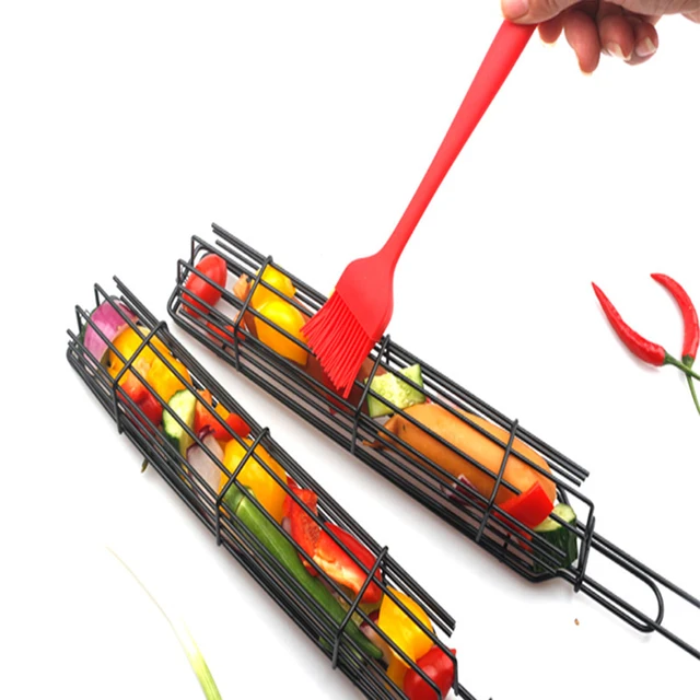 Tartós Kabob Grillező Kosár Újrafelhasználható Korróziógátló Fa Fogantyú Szerszám Grill Háló Munkatárs Számára - Image 6