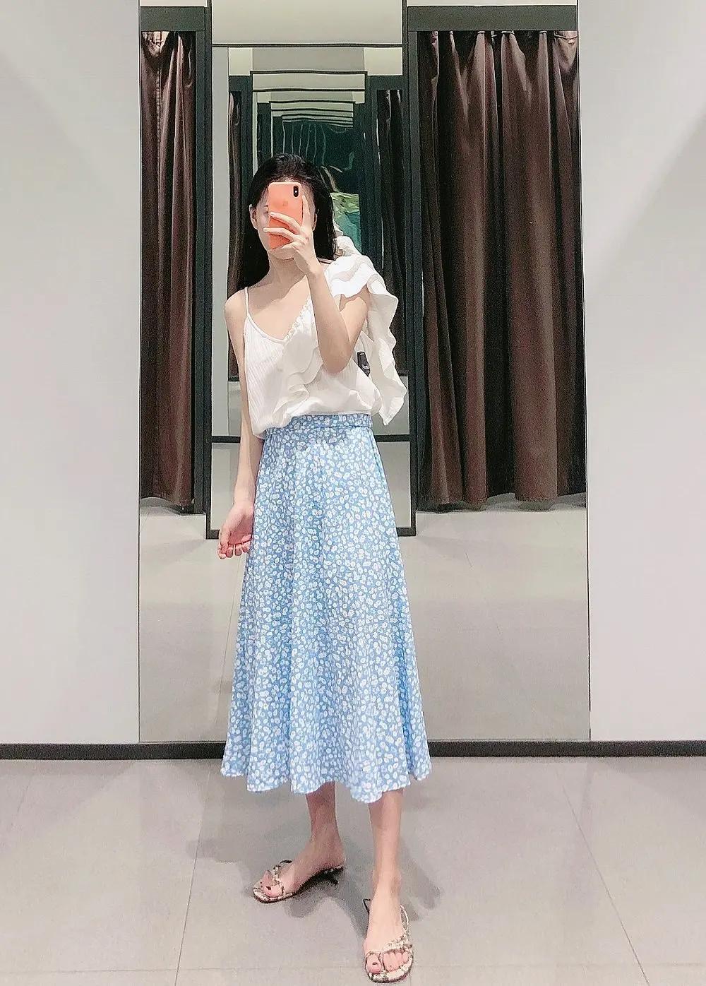 

WOMEN'S Dress 2019 Summer Retro Blue Small Floral Skirt Elastic Waist Versatile Europe And America Dress WOMEN'S Dress
