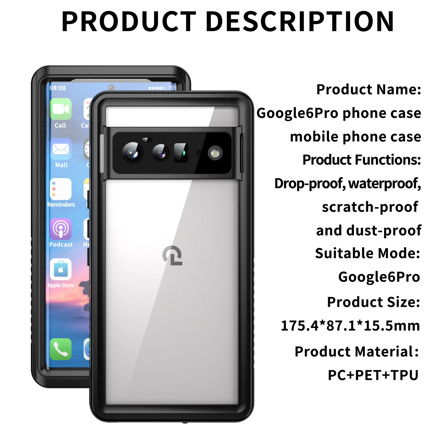 Estojo impermeável para google pixel 8 pro,