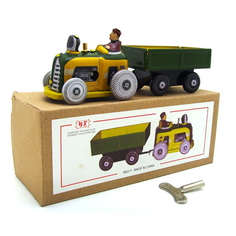 

Tractor Transporter Retro Wind Up Toys 13cm Creative Window Display Props Personality Gifts Creative Props Childhood Tin Toys