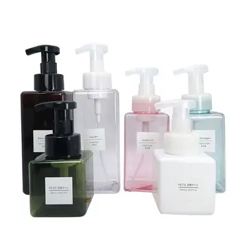 

6pcs Square Empty Bottle Set Facial Cleanser Shampoo Shower Gel Foaming Bottle Dispenser Refillable Container Home Bathroom Pump