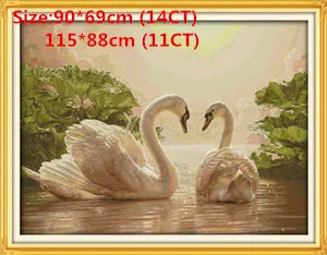 DMC Китайская вышивка крестиком с двумя лебедями 14CT 11CT DIY рукоделие Счетный Набор для вышивки крестиком для домашнего декора - Цвет: 14CT Unprinted