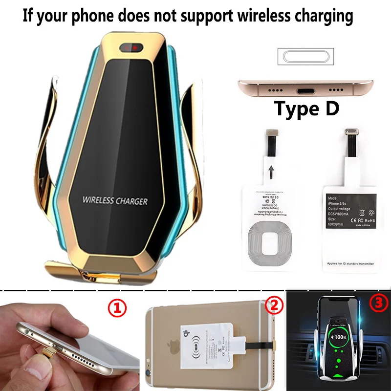 10 Вт автомобильное Быстрое беспроводное зарядное устройство Qi для iPhone X 8 XS Max автоматический зажим автомобильный телефон держатель вентиляционного отверстия для samsung S10 S9 S8 - Color: Gold For iPhone