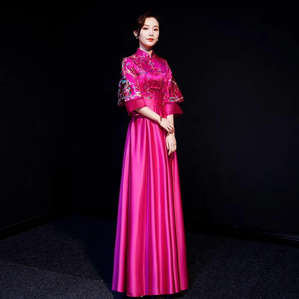 

Womens Slim Dress Party Evening Long Cheongsam Marriage Gown Luxury Sexy Wedding Qipao Fashion Chinese Style Clothes Vestido