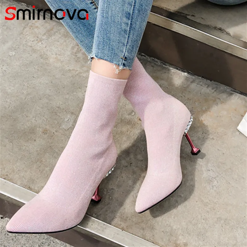

Smirnova new arrive 2020 winter autumn new arrival women boots pointed toe slip on shoes high heels boots ladies ankle boots
