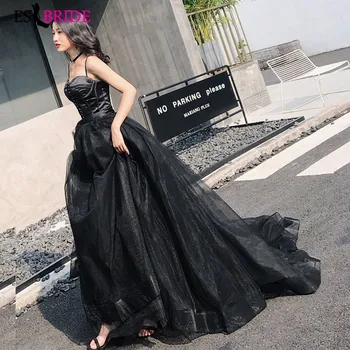 

Robe De Soiree 2019 ES2835 Elegant A Line V Neck Simple Tulle Formal Evening Dress Long Black Formal Wedding Party Gowns