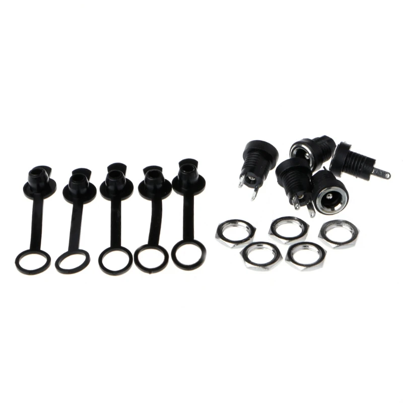 

5 Pcs DC-022B Power Supply Jack Socket Female Panel Mount Connector 5.5 x 2.1mm w/Cap