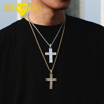 

2pcs/Set 3A Zirconia Cross Crystal Pendant necklace For Men's Hip Hop Jewelry Shiny CZ Zircon Crystal Unisex Party Wedding Gifts