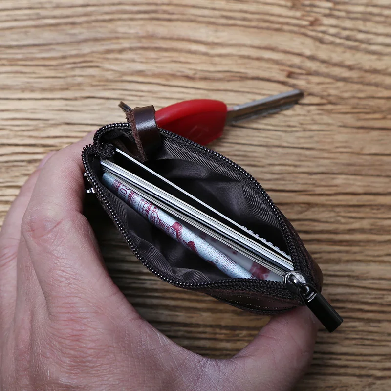 Genuine Leather Mini Coin Purse for MenTop Layer Cowhide Wallet Women  Zipper Vintage Card Bag Short Lady Wallet Key Case NZPJ