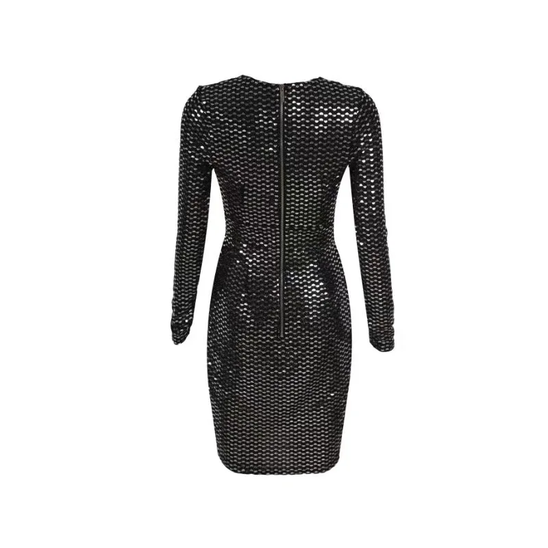 Модное платье от знаменитости сексуальное Sequines Bodycon открытое народное платье с длинным рукавом v-образным вырезом сексуальное красное ковровое платье