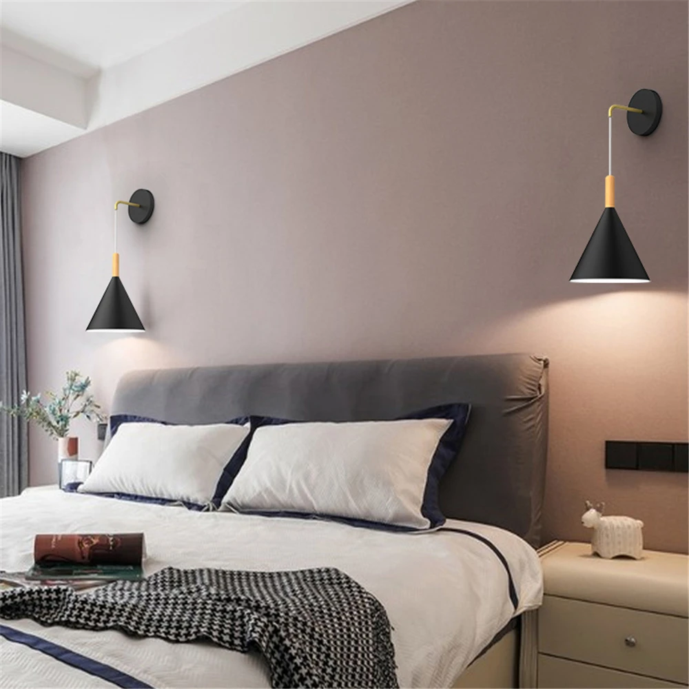 Modern Indoor LED Wall Lamp Black White Gray Bedroom Bedside Wall Light Aisle Corridor Single Head Wall Lamp Luminaire Sconce