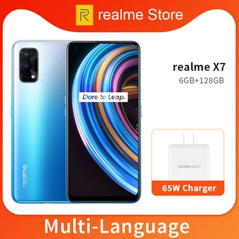 Перейти на Алиэкспресс и купить Realme X7 6 ГБ 128 Гб Смартфон 5G 6,4 дюймов полный Экран 64MP Quad камеры 4300 мА/ч, 65 Вт быстро Зарядное устройство Dimensity 800U