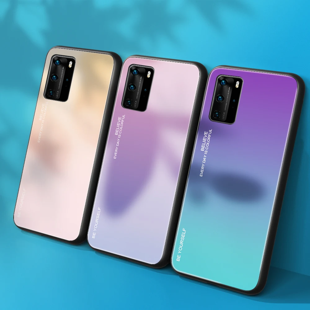 Gradient Tempered Glass Phone Case for Huawei Y9S Y6S Y8P Y7P Back Cover Y9 Y7 Y5 Prime Y6 Pro Hard Shell |