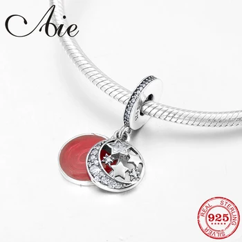 

New Moon and Star round shape 925 Sterling Silver fine Pendants beads Fit Original European Charms Bracelets making