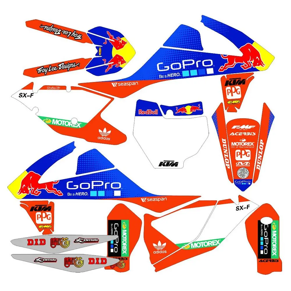 

New Bull Full Graphics Decals Stickers Custom Number Name 3M Bright Matte Stickers Waterproof For KTM SX SXF 2016 2017 2018