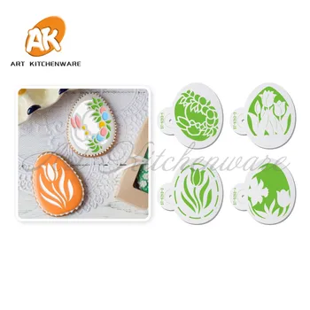 아름 다운 부활절 달걀 & 로즈 케이크 디자인 레이스 스텐실 컵 케 잌은 퐁 당 장식 플라스틱 케이크 주방 베이킹 과자 도구