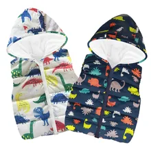 Теплый жилет детский теплый жилет без рукавов для маленьких девочек и мальчиков с рисунком динозавра, в полоску, с радугой, с капюшоном