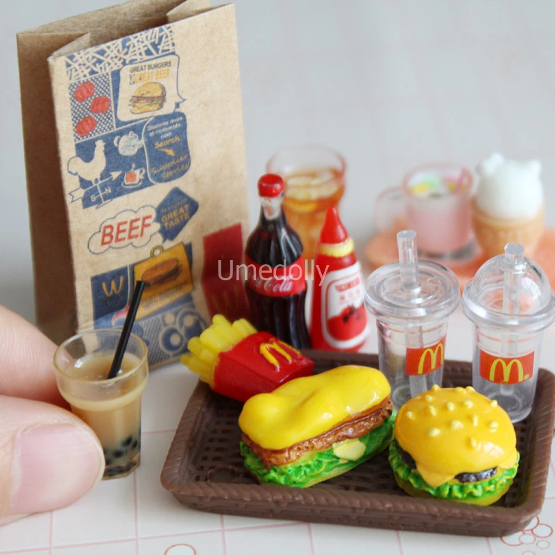 Mini 1/6 Miniature Dollhouse Hamburger Coke Cup Fast Food For Blyth