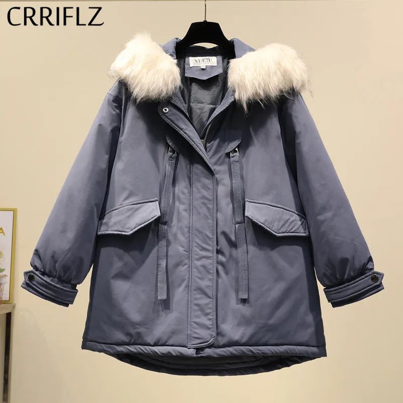 

Womens Winter Jacket Coat Long Fur Coat Hooded Jacket Loose Thick Parkas for Woman Pocket CRRIFLZ 2019 New Winter Collection