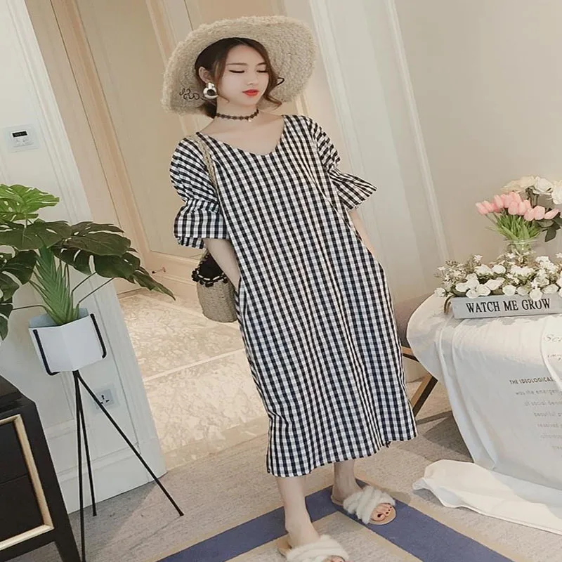2021 New Woman Summer Dress Plus Size Long A-line Eleangt Casual Plaid Vestidos Verano | Женская одежда