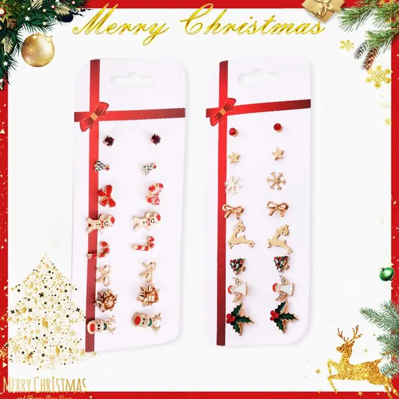 8 пар рождественские серьги Набор рождественские подарки олень гвоздики дерево серьги для женщин новогодние подарки модные ювелирные изделия