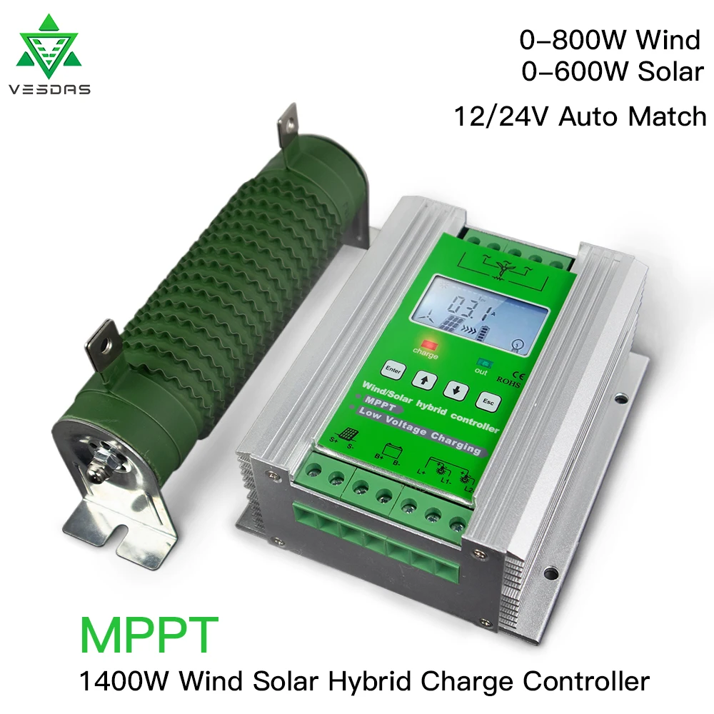 

1400W Solar tracker MPPT Solar Wind Power Hybrid Booster Charge Controller battery Regulator 12/24V Auto Match With Dump Load