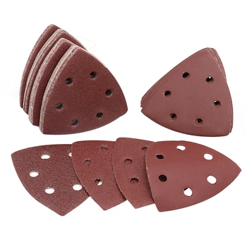 

90mm Polishing Home Cutting Hook Loop Sanding Pad Pack Quick Loading Abrasive Multitool 6 Holes Alumina Triangular Sandpaper Set