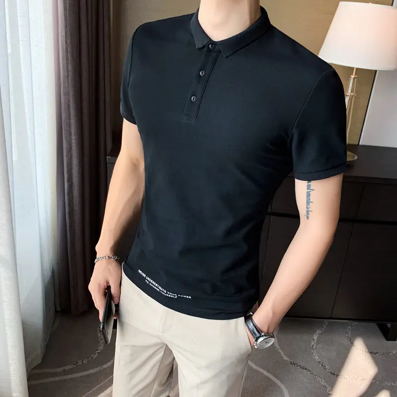 Polo de estilo británico con estampado para hombre, ropa de de verano ajustada para hombre, Polos de manga corta con hacia abajo, Polo para hombre blanco - AliExpress Ropa