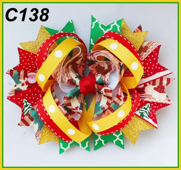 B 15 шт. рождественские банты для волос карамельный тростник бант Санта заколка для волос олень праздник веселая Рождественская бабочка - Цвет: 141024138