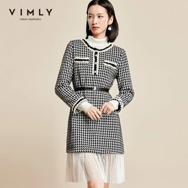 Женское трикотажное платье Vimly осенне зимнее элегантное с круглым вырезом и