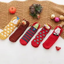 Рождественские носки; зимние объёмные носки с вышивкой; домашние коралловые бархатные носки-тапочки с рисунком; рождественские носки в красный горошек