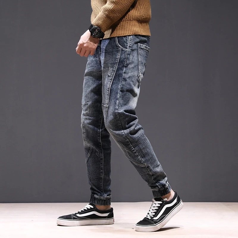 KSTUN joggers jean men motorcycle jeans streetwear drawstring elastic waist ruched Pants leisure