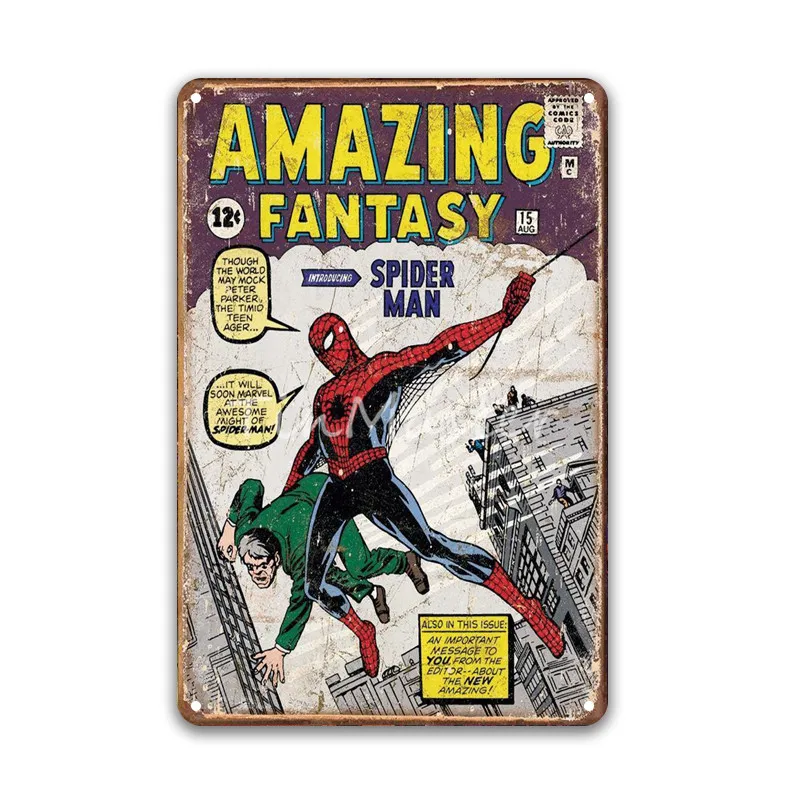 Винтаж MARVEL COMICS Супермен металлический знак Ретро летучая мышь Железный человек жестяные таблички живопись плакат Прачечная ребенок Декор для гостиной - Цвет: 20023