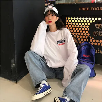 

Japanese Harajuku Female Tshirt Loose Kpop Women Streetwear White Black Students Casual High Street Girls Sweatshirt Gift