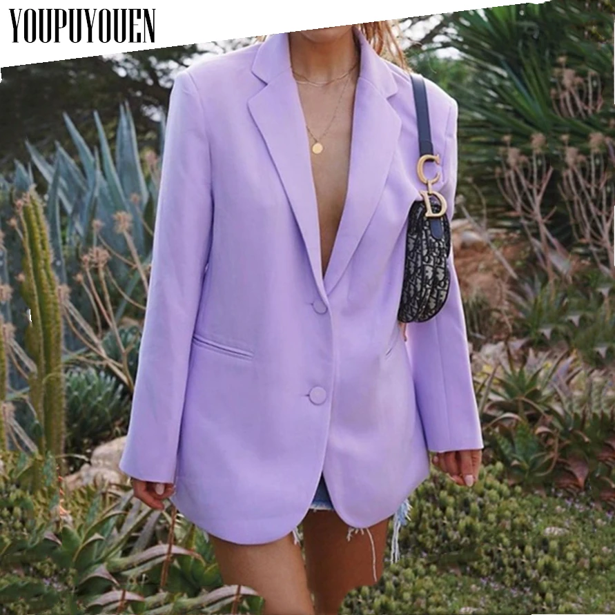 Женская офисная одежда, куртка, Длинный блейзер, женский элегантный костюм, осень 2019, Женские официальные фиолетовые блейзеры и куртки