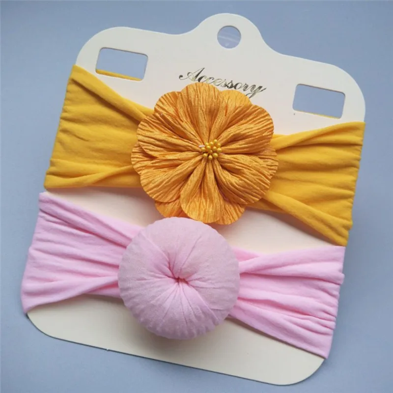 

2pcs/set Elastic Flower Headbands for Baby Girls Hair Accessories Baby Girls Bows Nylon Turban Skinny Stretchy Rubber Hair band
