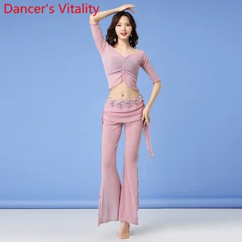 

Winter Women Belly Dance Practice Clothes Half Sleeve Top Split Pants Oriental Indian Dancing Beginners Stage Training Outfits