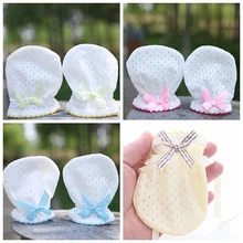 Детские перчатки с защитой от царапин, милые регулируемые для новорожденных, для защиты рук и ног, шелковые мягкие дышащие варежки для младенцев