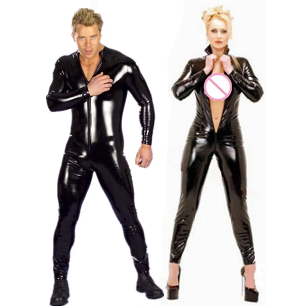 

Size 4XL Sexy Men Women Faux Leather Latex Body Suit Babydoll Lingerie Fetish Catsuit Wetlook Jumpsuit Bodysuit Slim Clubwear