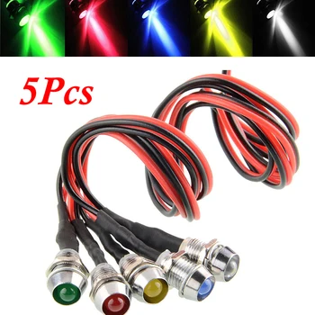 

5pcs Set Car Boat LED Indicator Light Dash Dashboard Panel Car Warning Lamp 12V DC 12 X 10 X 10mm Blue Red Yellow Green White