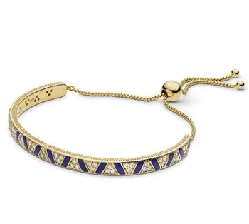 

Original 925 Sterling Silver Shine Stones & Triangular Milgrain Stripes Sliding Bracelet Fit Women Bead Charm Fashion Jewelry