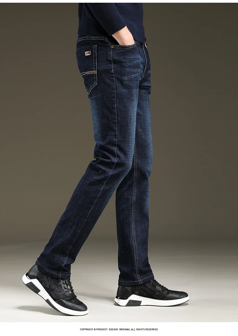 Xuashen флисовые теплые мужские джинсы Новые прямые зимние классические деловые повседневные утолщенные эластичные брендовые штаны синие черные джинсы