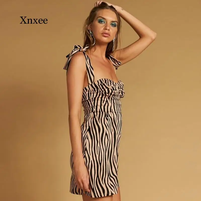

Women Fashion Slim Zebra Print Dress Sleeveless Adjustable Spaghetti Strap Bodycon Casual Vestidos Dress New