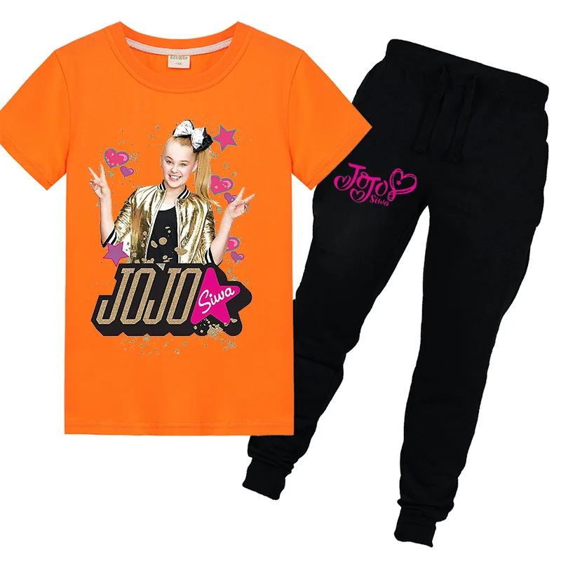 Хлопковый свитер с длинными рукавами и капюшоном JOJO SIWA, туника, брюки, Модный Спортивный Повседневный костюм на весну и осень, От 4 до 15 лет - Цвет: PT1246Orange