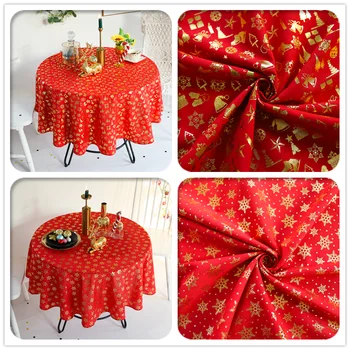 

Christmas Tree Table Cloth Round Red Gold Print Table Cover For Home Decoration Party Tablecloth Nappe De Table